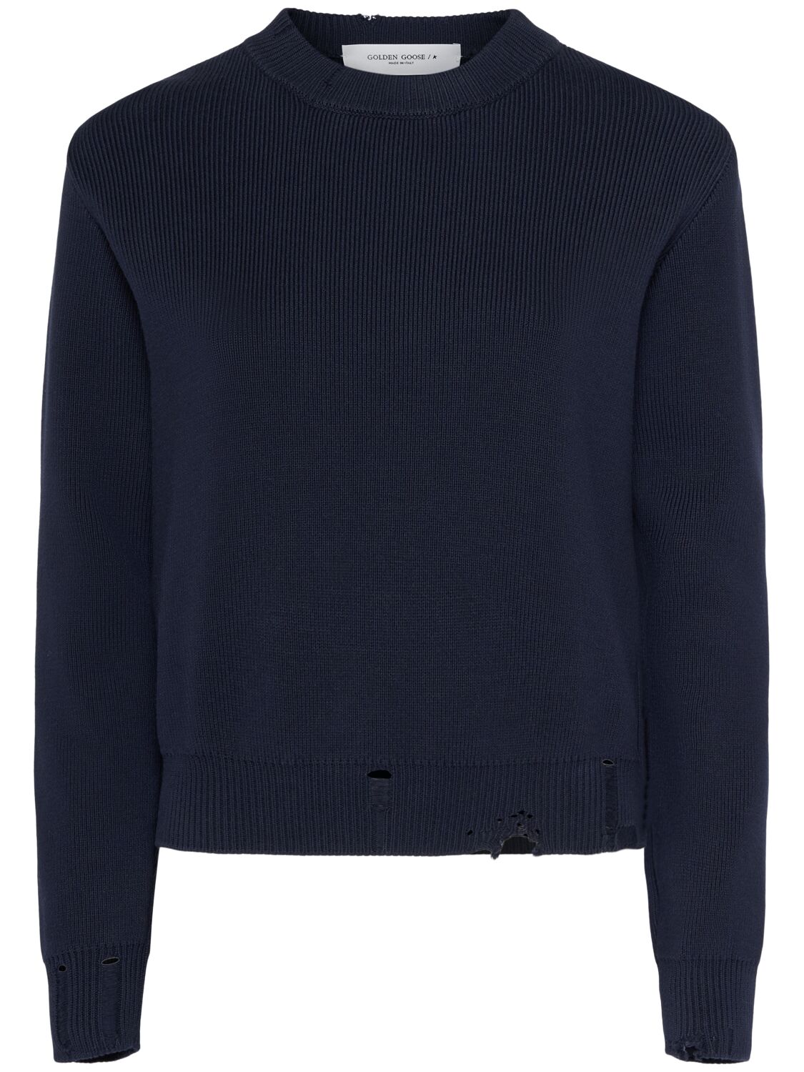 Golden Goose Golden Cotton Knit Crewneck Sweater In Blue