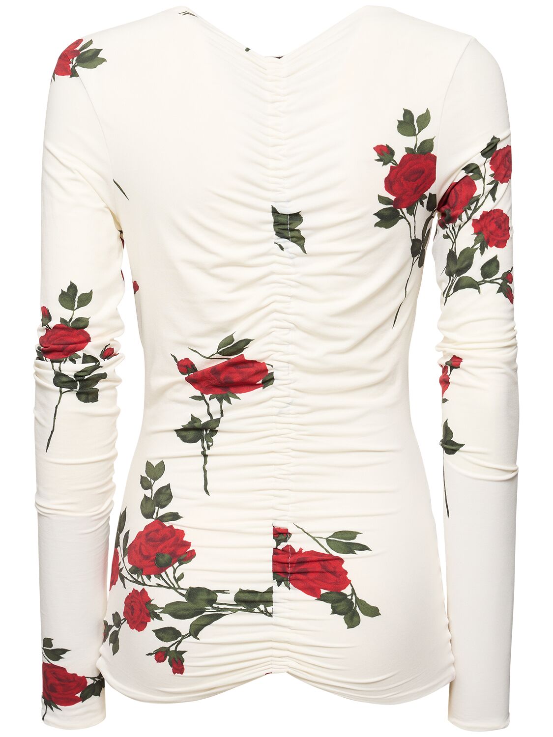 Shop Magda Butrym Rose Printed Jersey Long Sleeve Top In White,multi