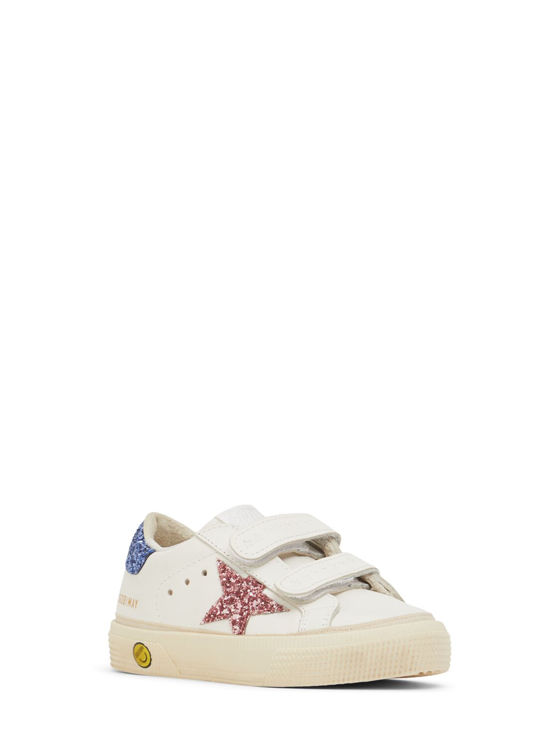 Shop Golden Goose May School Glitter Leather Sneakers In White/blue/pink