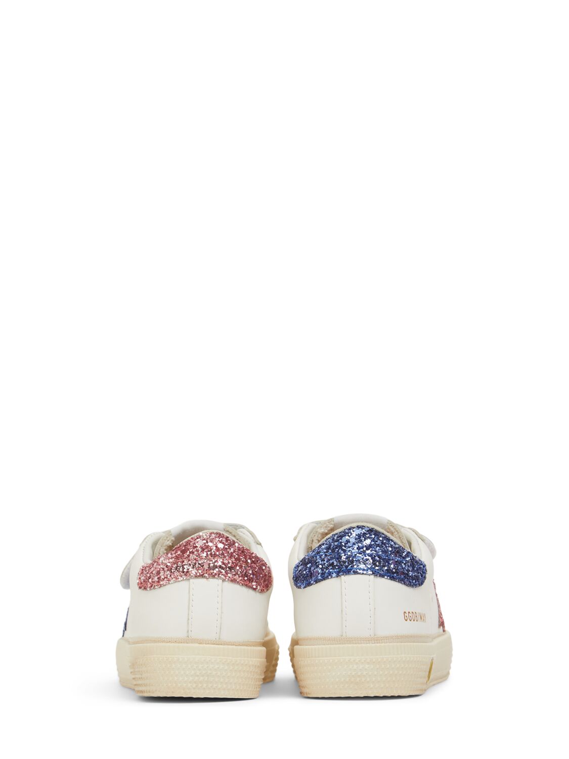 Shop Golden Goose May School Glitter Leather Sneakers In White/blue/pink