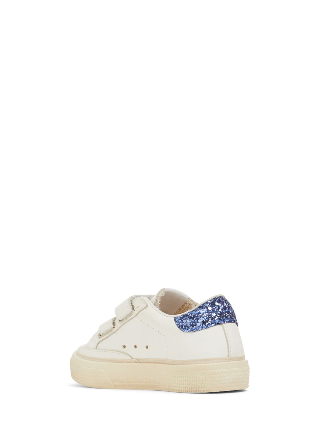 Shop Golden Goose May School Glitter Leather Sneakers In White/blue/pink