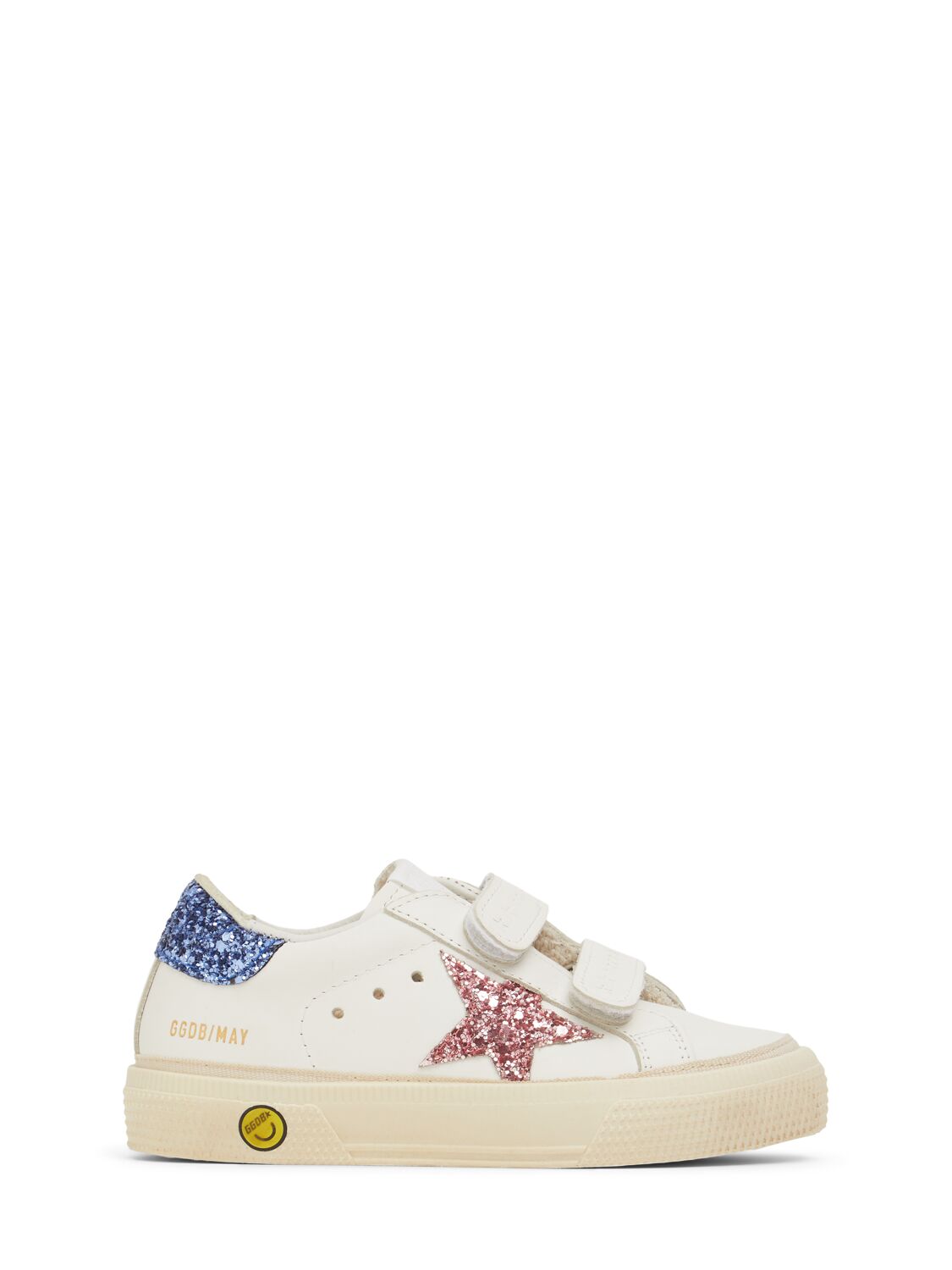 Golden Goose May School Glitter Leather Sneakers In White/blue/pink