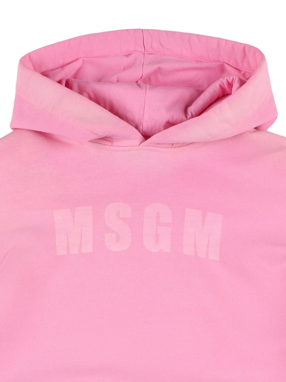 Shop Msgm Logo Faded Cotton Sweatshirt Hoodie In Pink