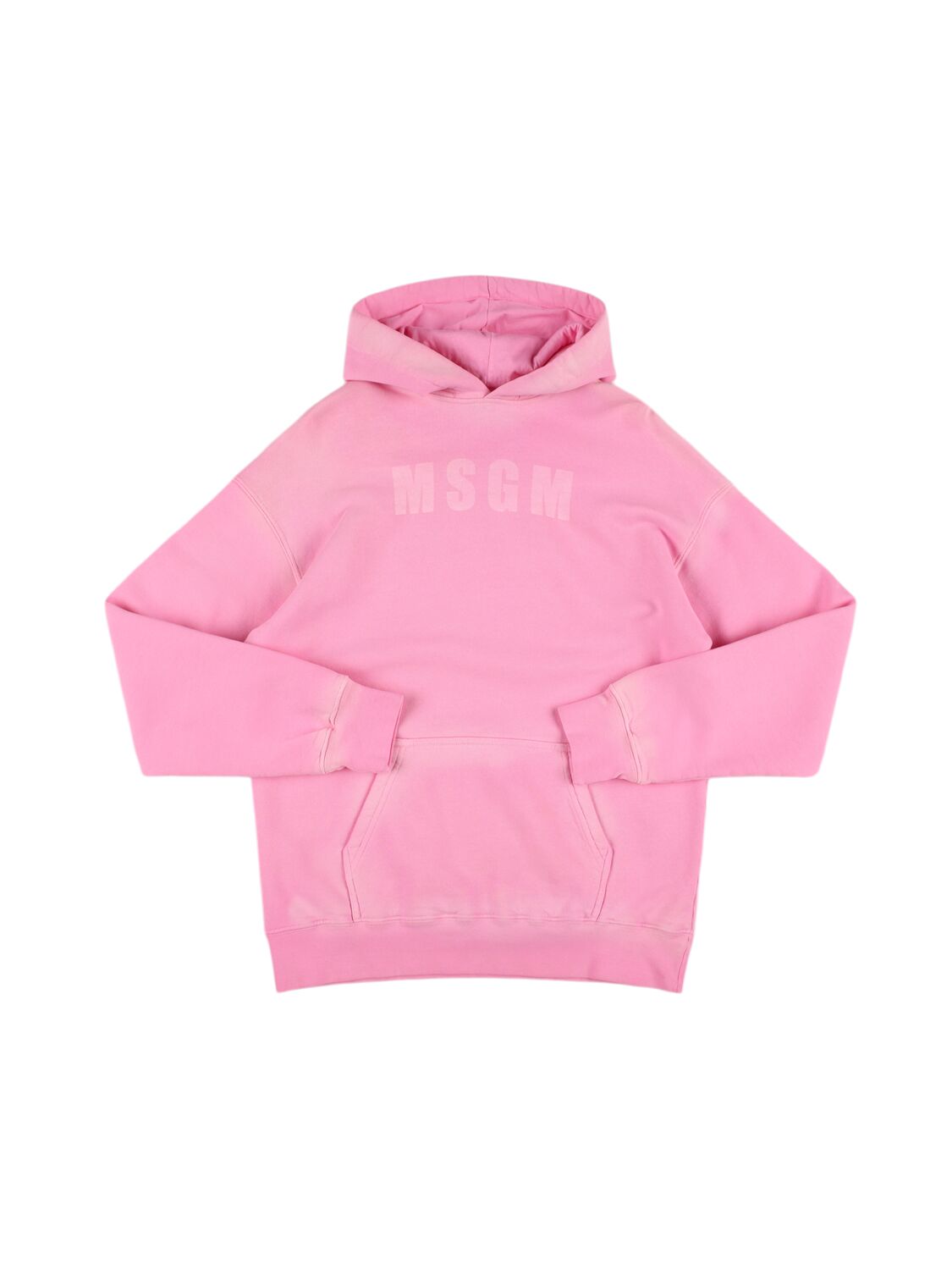 Msgm Logo Faded Cotton Sweatshirt Hoodie In Pink