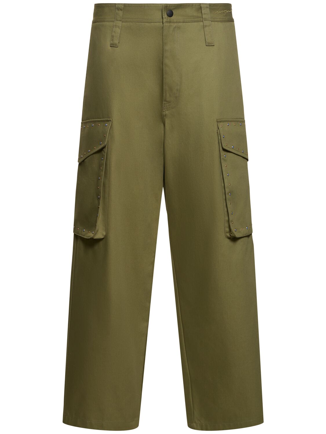 Msgm Solid Cotton Gabardine Pants In Olive Green