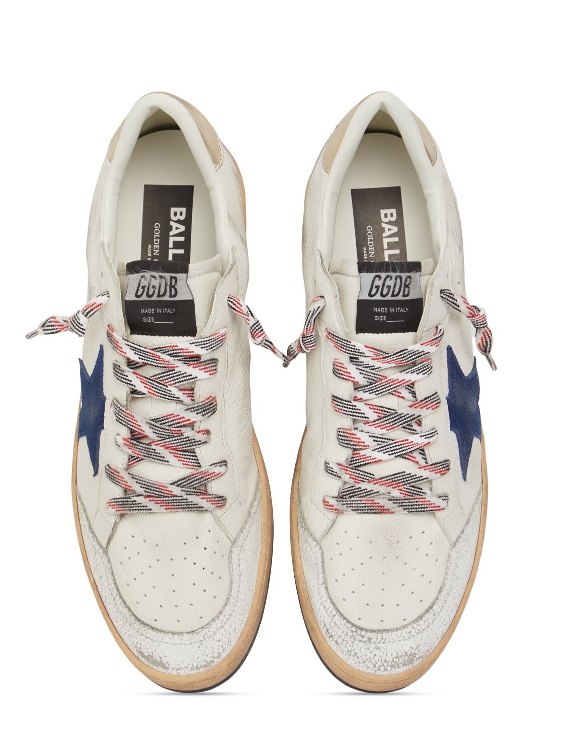 Shop Golden Goose Ballstar Metallic Star Leather Sneakers In White,blue