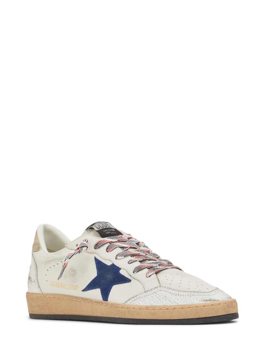 Shop Golden Goose Ballstar Metallic Star Leather Sneakers In White,blue