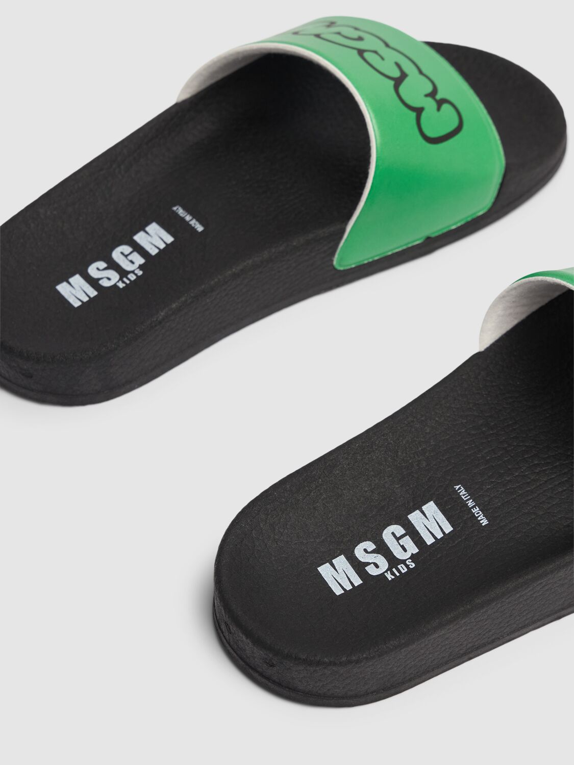 Shop Msgm Logo Print Rubber Slide Sandals In Green