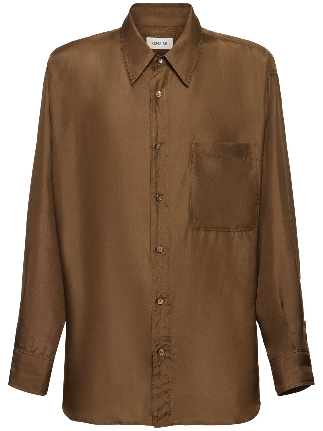 Shop Lemaire Loose Silk Twill Shirt In Tobacco