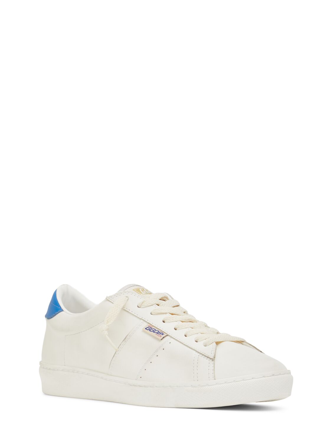 Shop Golden Goose Matchstar Leather Sneakers In White/blue