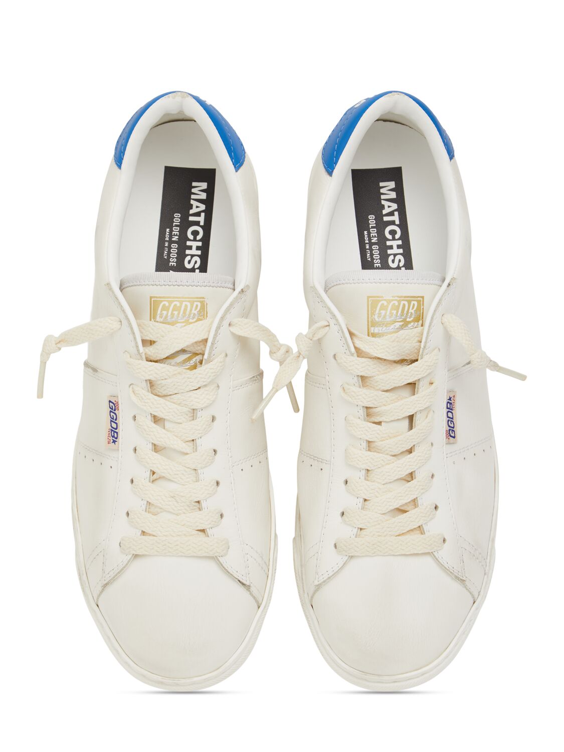 Shop Golden Goose Matchstar Leather Sneakers In White/blue