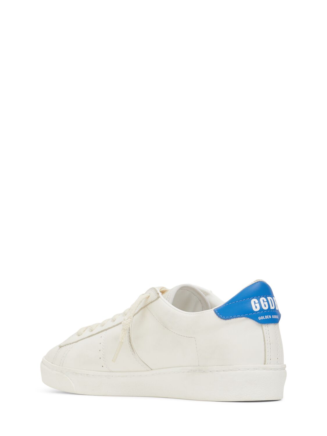 Shop Golden Goose Matchstar Leather Sneakers In White/blue