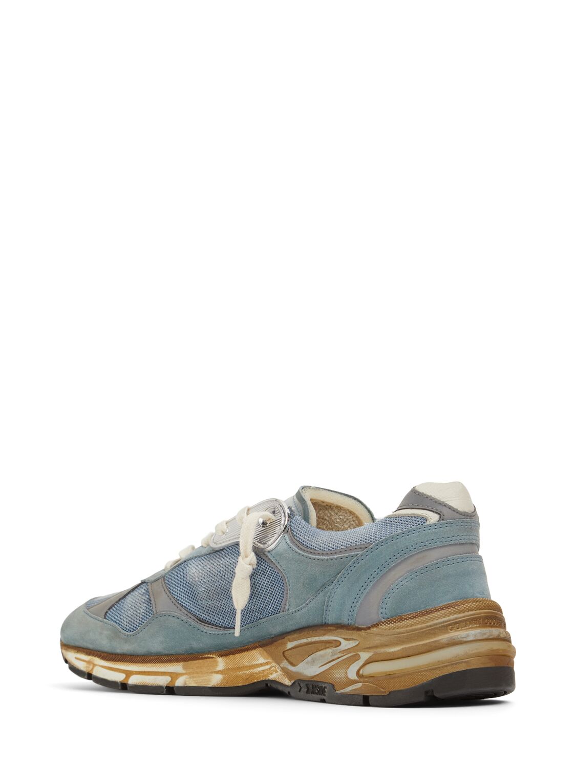 Shop Golden Goose Running Dad Suede Sneakers In Blue/silver