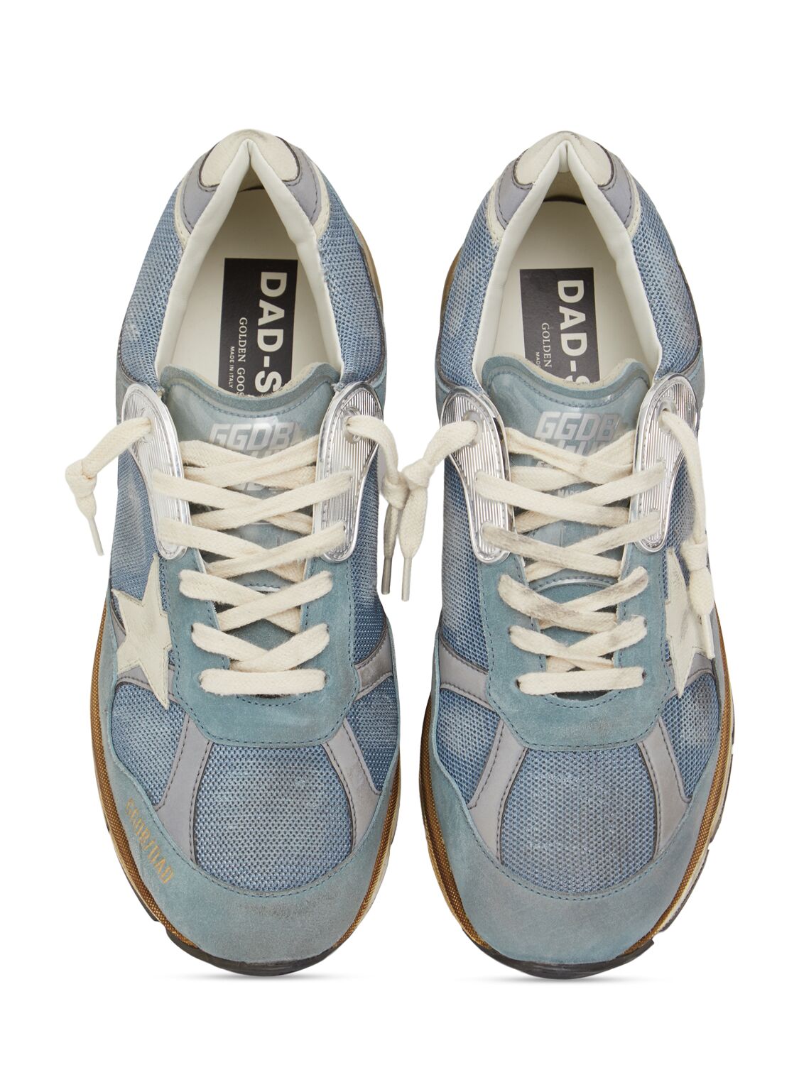 Shop Golden Goose Running Dad Suede Sneakers In Blue/silver