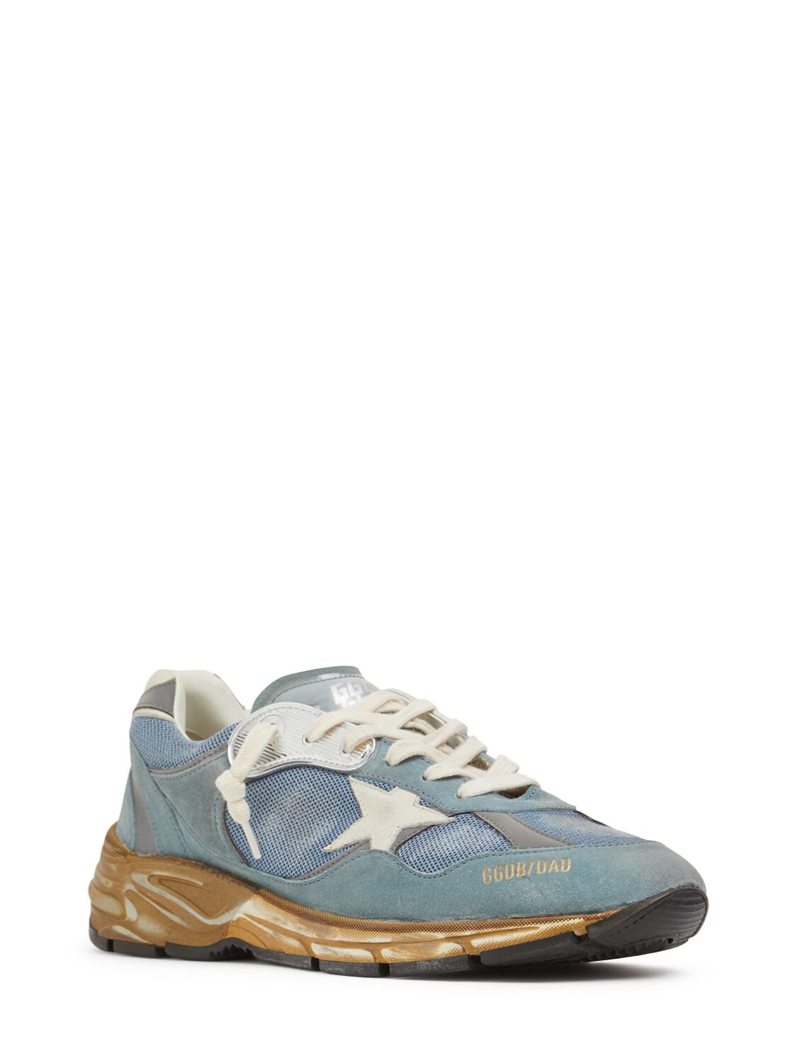 Shop Golden Goose Running Dad Suede Sneakers In Blue/silver