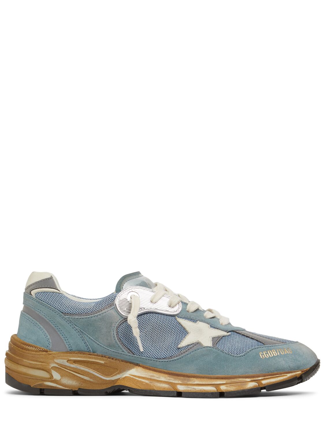 Shop Golden Goose Running Dad Suede Sneakers In Blue/silver