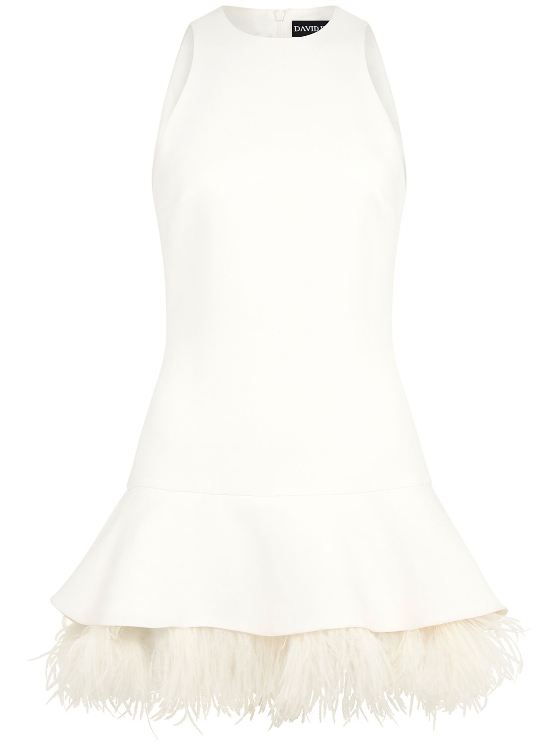 David Koma Cady Mini Dress W/feather Trim In White