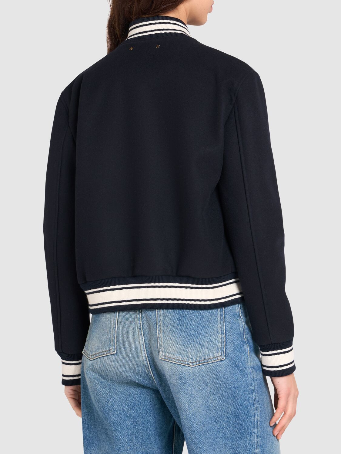 Shop Golden Goose Golden Wool Bomber Jacket In Dark Blue