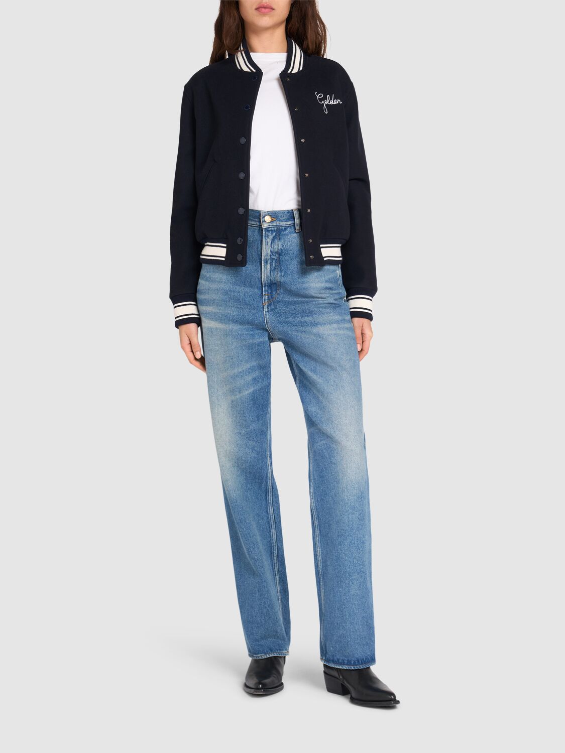 Shop Golden Goose Golden Wool Bomber Jacket In Dark Blue