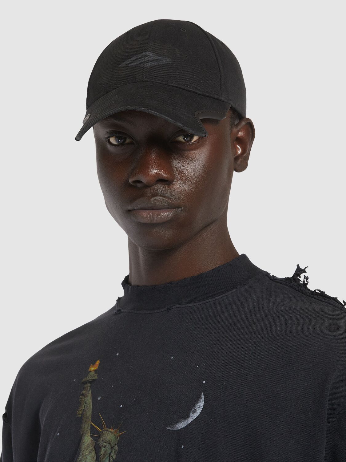 Shop Balenciaga 3b Stencil Cotton Baseball Cap In Black