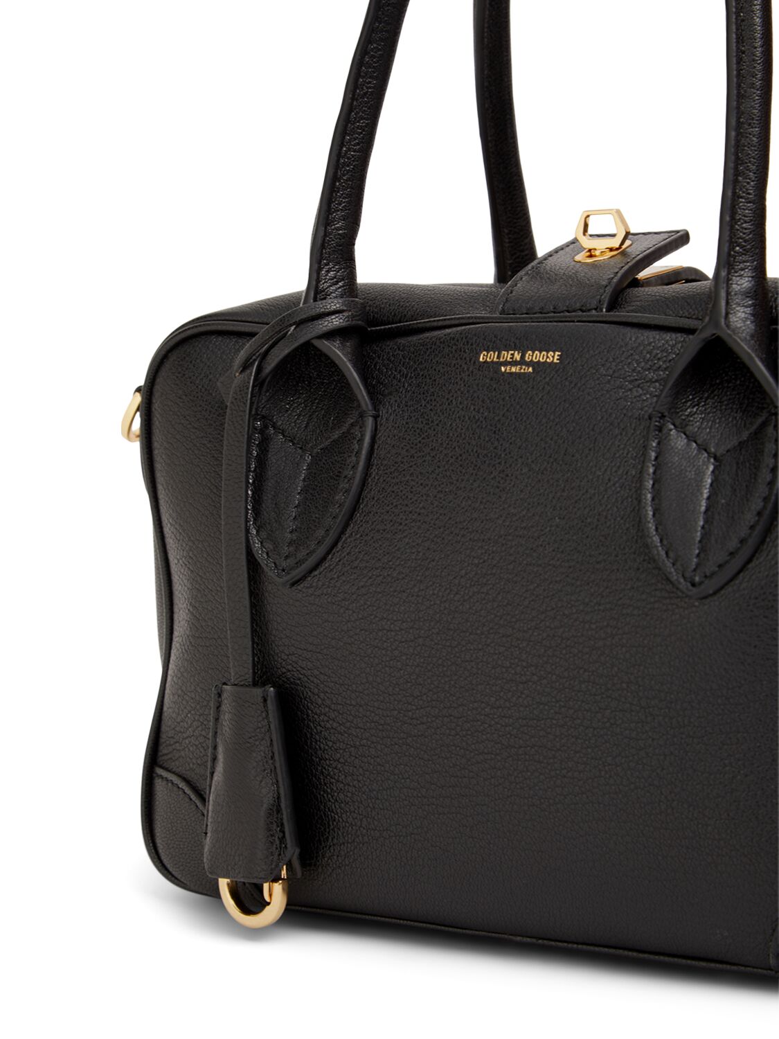 Golden Goose Life Black Sheepskin Bag And Gold Details In Black