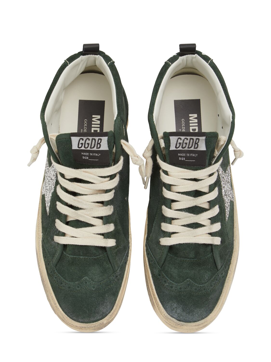 Shop Golden Goose 20mm Mid Star Suede Sneakers In Green/silver