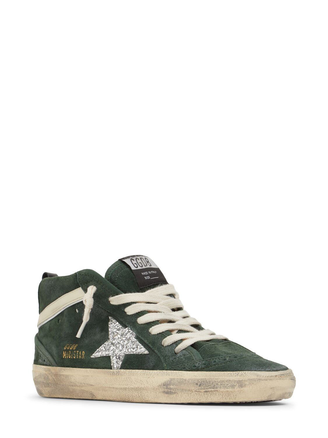 Shop Golden Goose 20mm Mid Star Suede Sneakers In Green/silver