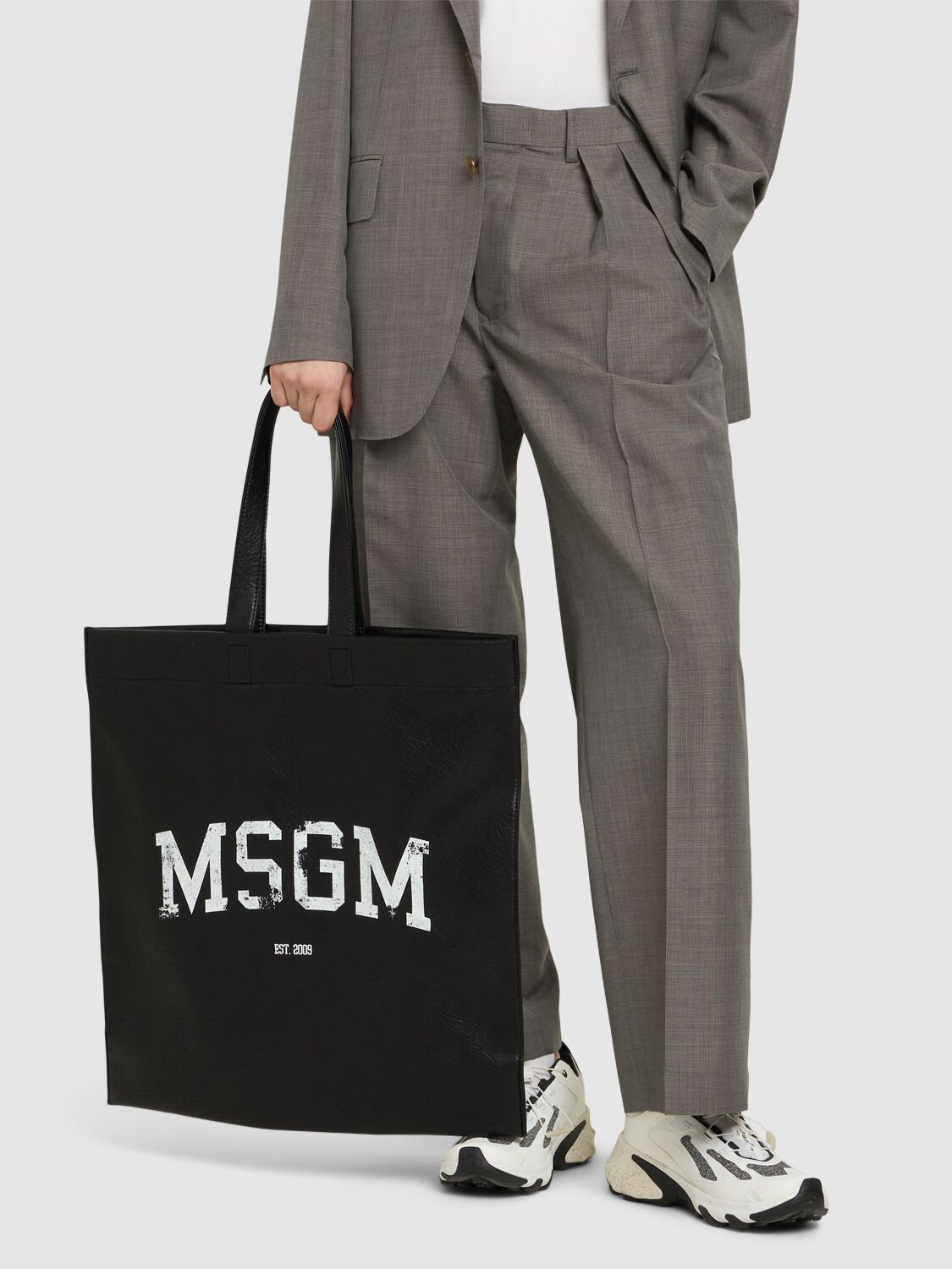 Shop Msgm Max Logo Faux Leather Tote Bag In Black