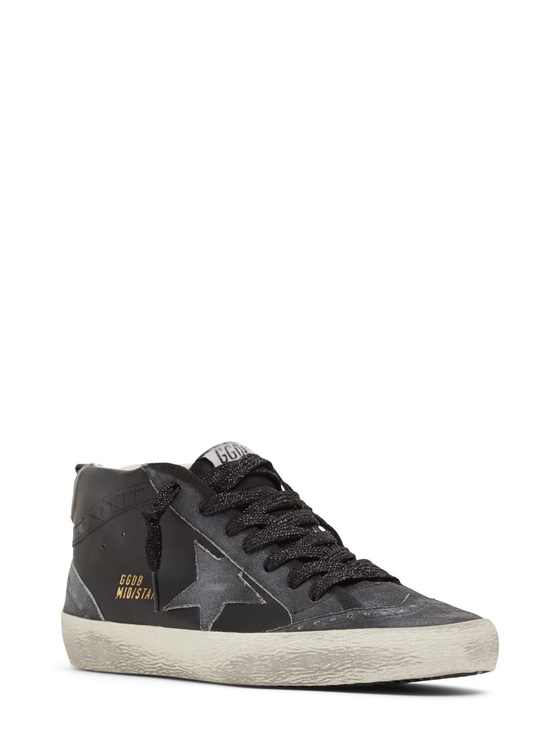 Shop Golden Goose 20mm Mid Star Leather Sneakers In Black