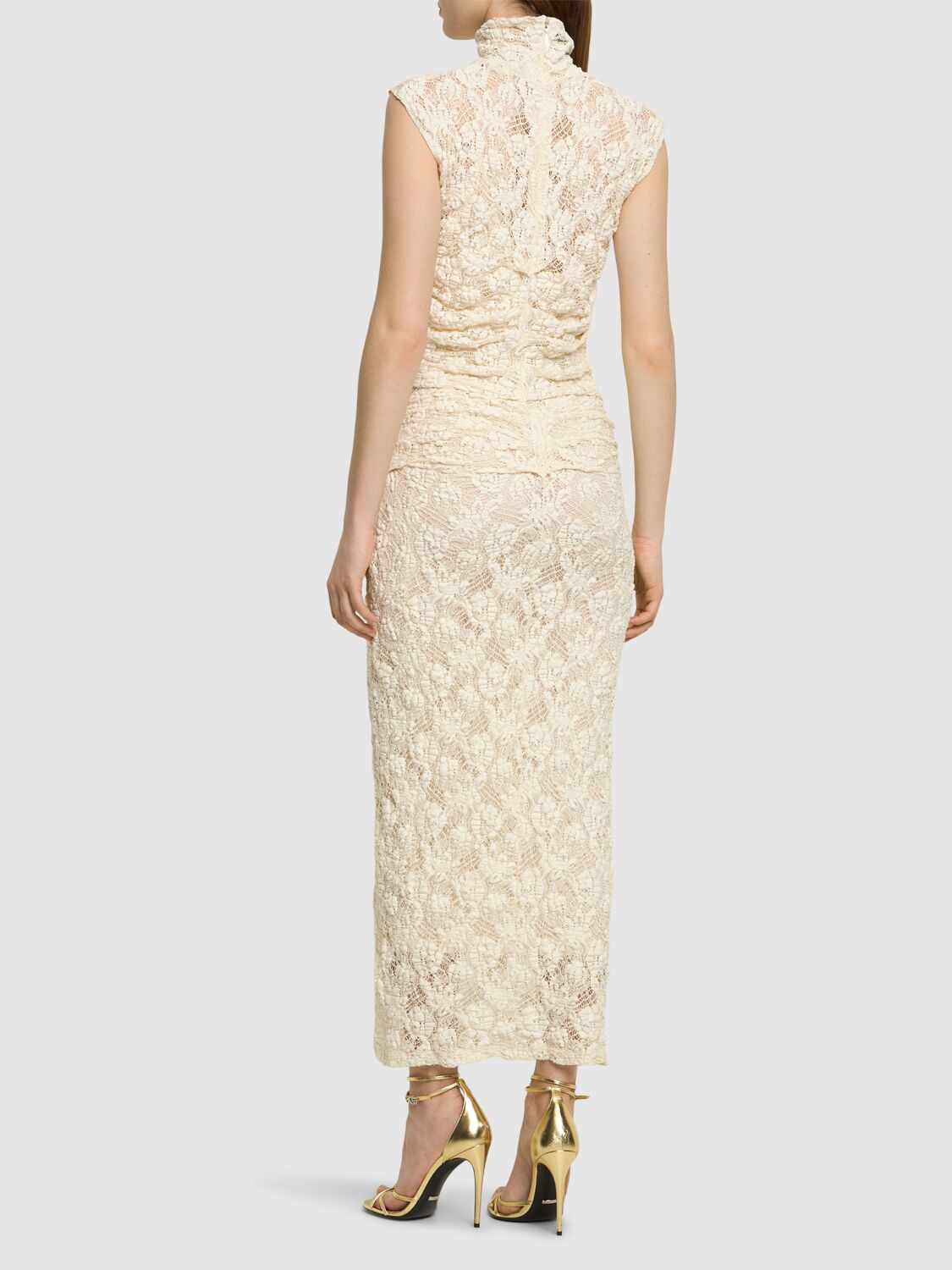 Msgm Openwork Turtleneck Long Dress In White