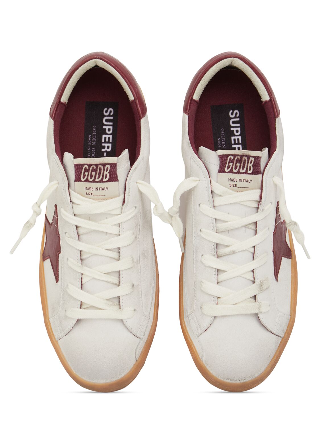 Shop Golden Goose 20mm Super-star Suede Sneakers In White/bordeaux