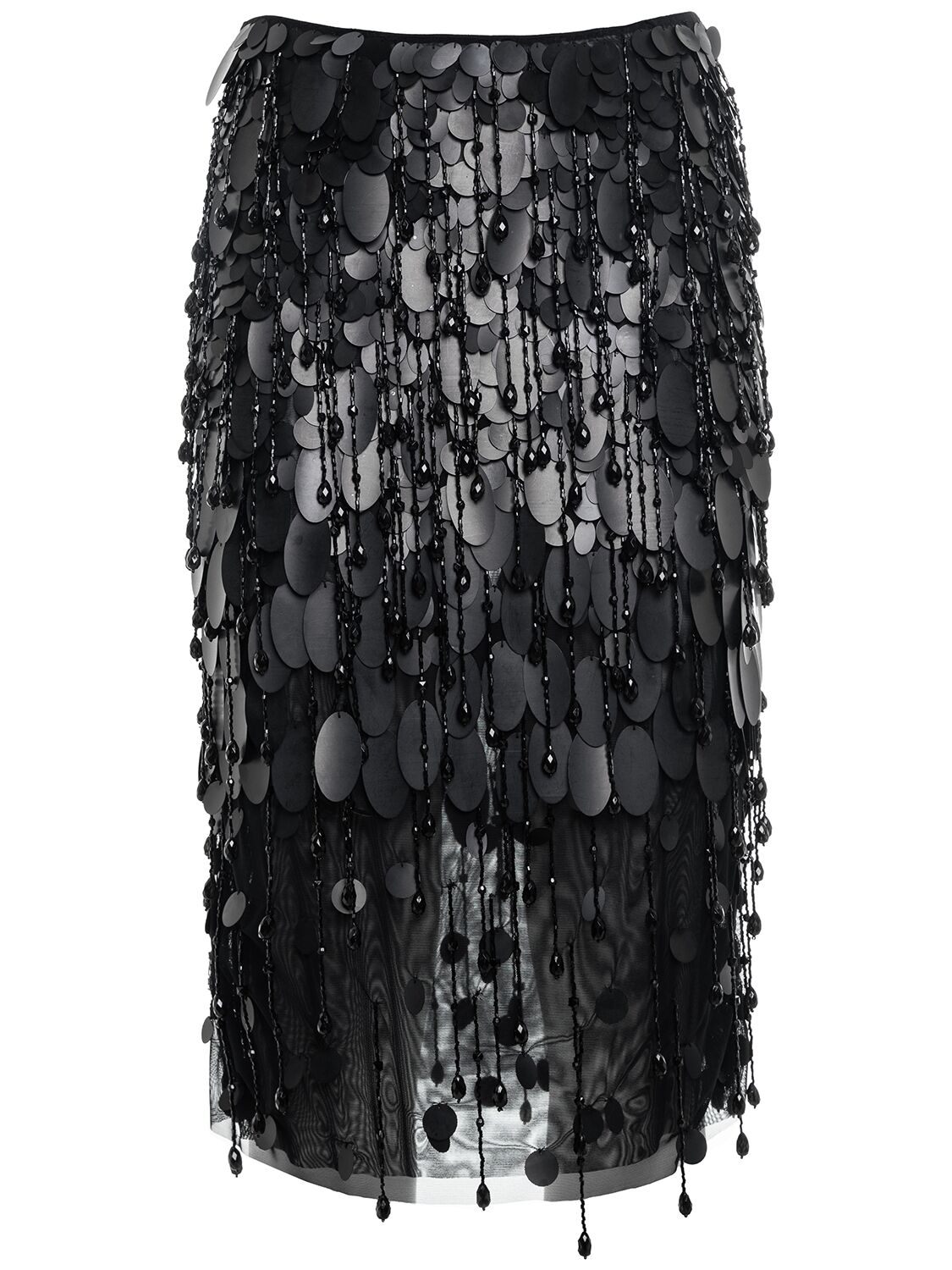 Des Phemmes Fringed & Sequined Midi Skirt In Black
