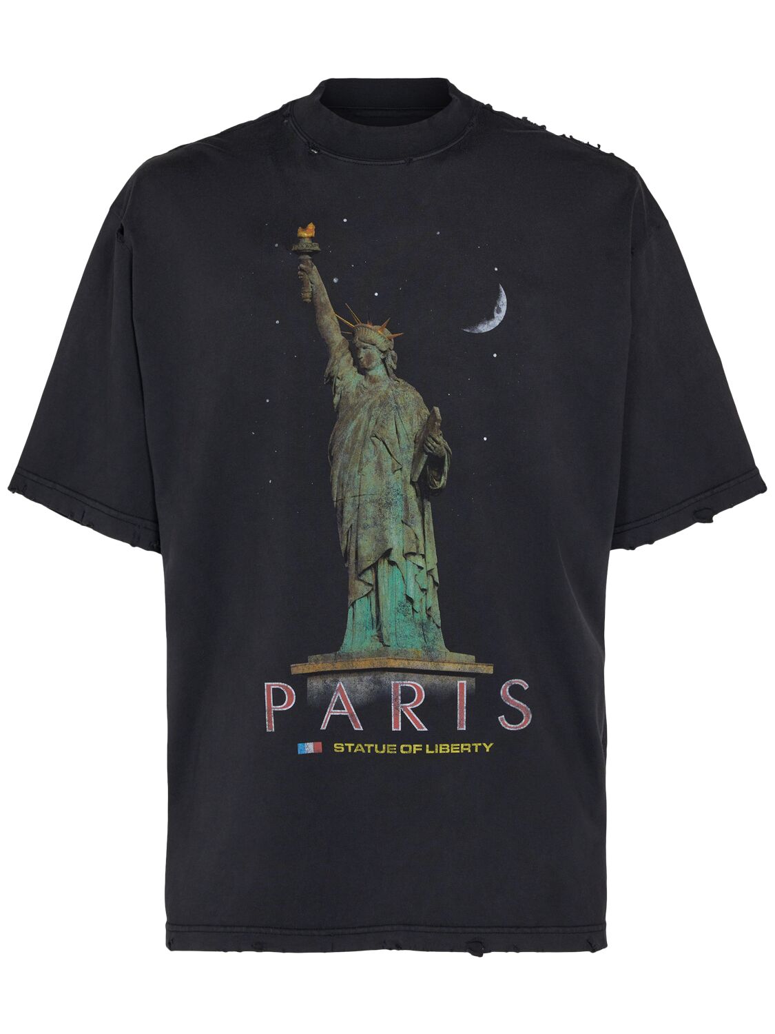 Shop Balenciaga Paris Liberty Cotton T-shirt In Washed Black