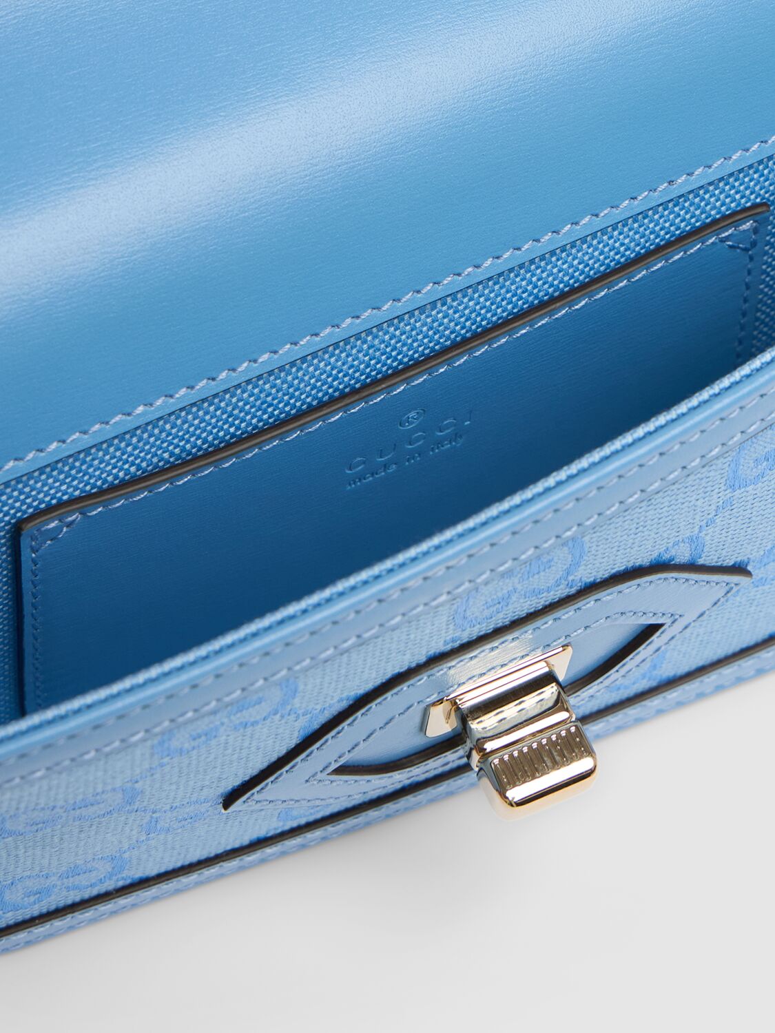 Shop Gucci Mini Luce Leather & Canvas Shoulder Bag In Mindful Azure