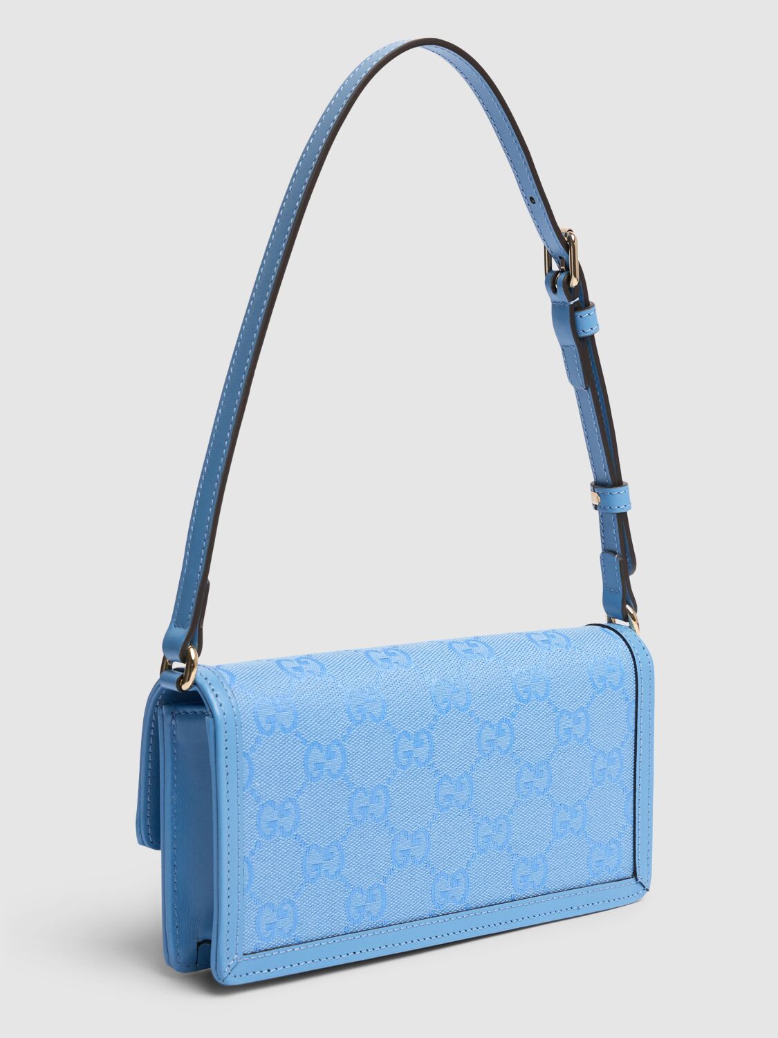 Shop Gucci Mini Luce Leather & Canvas Shoulder Bag In Mindful Azure