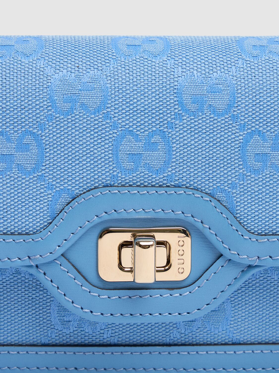 Shop Gucci Mini Luce Leather & Canvas Shoulder Bag In Mindful Azure