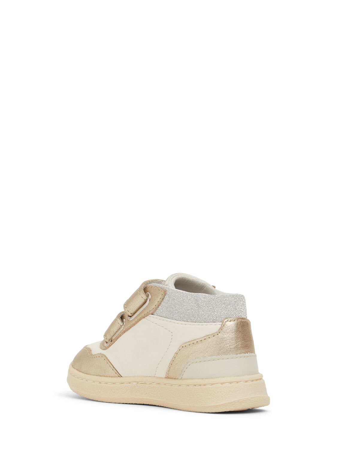 Shop Golden Goose June Laminated Leather Pre-walker Shoes In White/gold