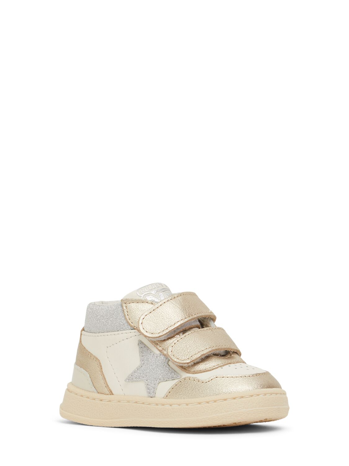 Shop Golden Goose June Laminated Leather Pre-walker Shoes In White/gold