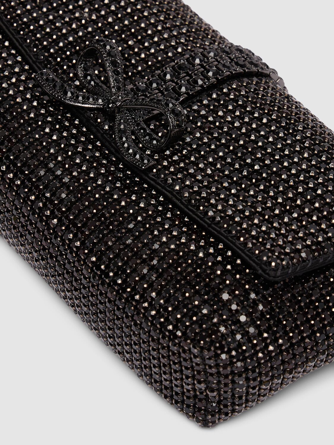 Shop Self-portrait Chainmail Crystal Shoulder Bag In Black