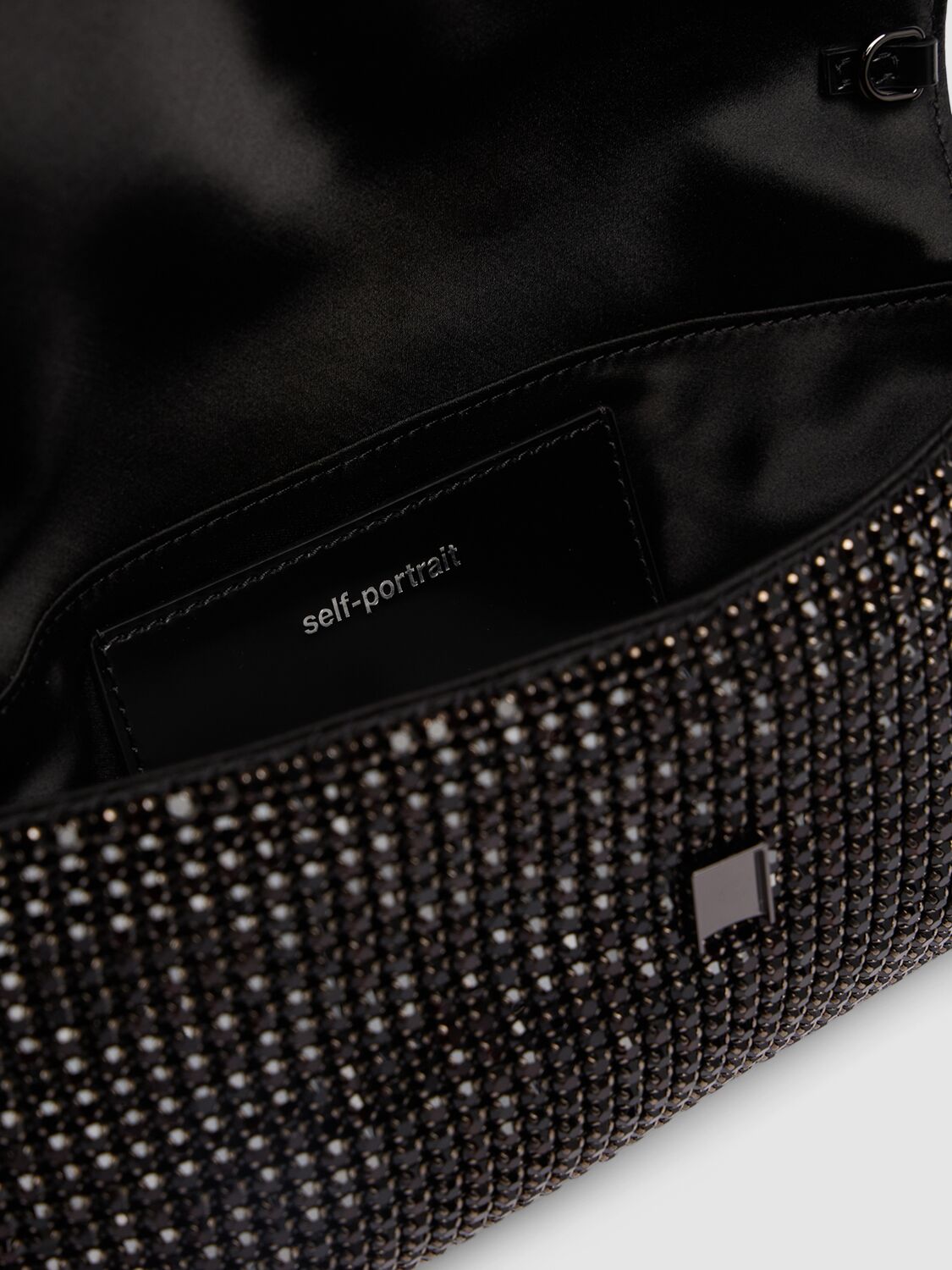 Shop Self-portrait Chainmail Crystal Shoulder Bag In Black