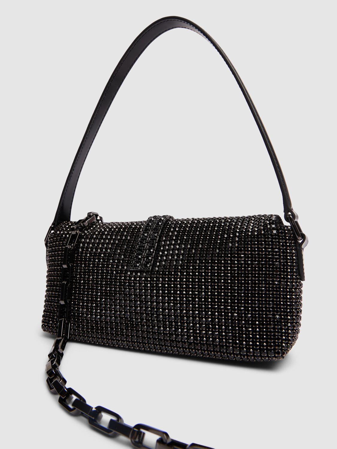 Shop Self-portrait Chainmail Crystal Shoulder Bag In Black