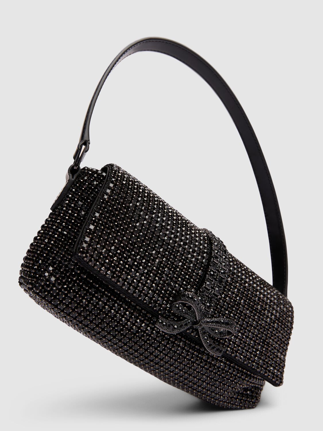 Shop Self-portrait Chainmail Crystal Shoulder Bag In Black