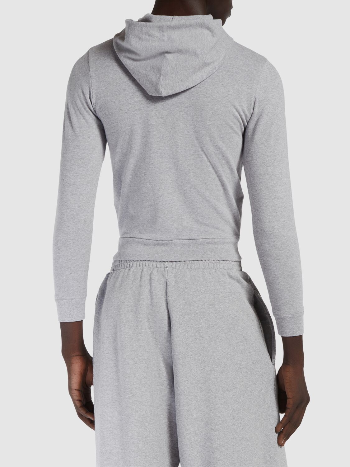 Shop Balenciaga Logo Stretch Cotton Hoodie In Heather Grey