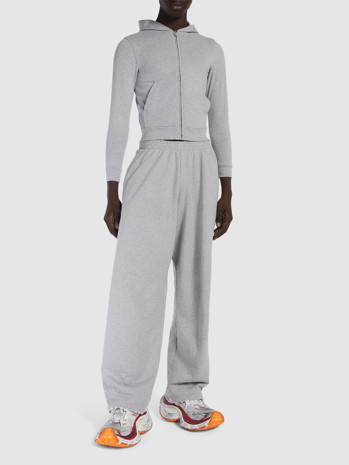 Shop Balenciaga Logo Stretch Cotton Hoodie In Heather Grey