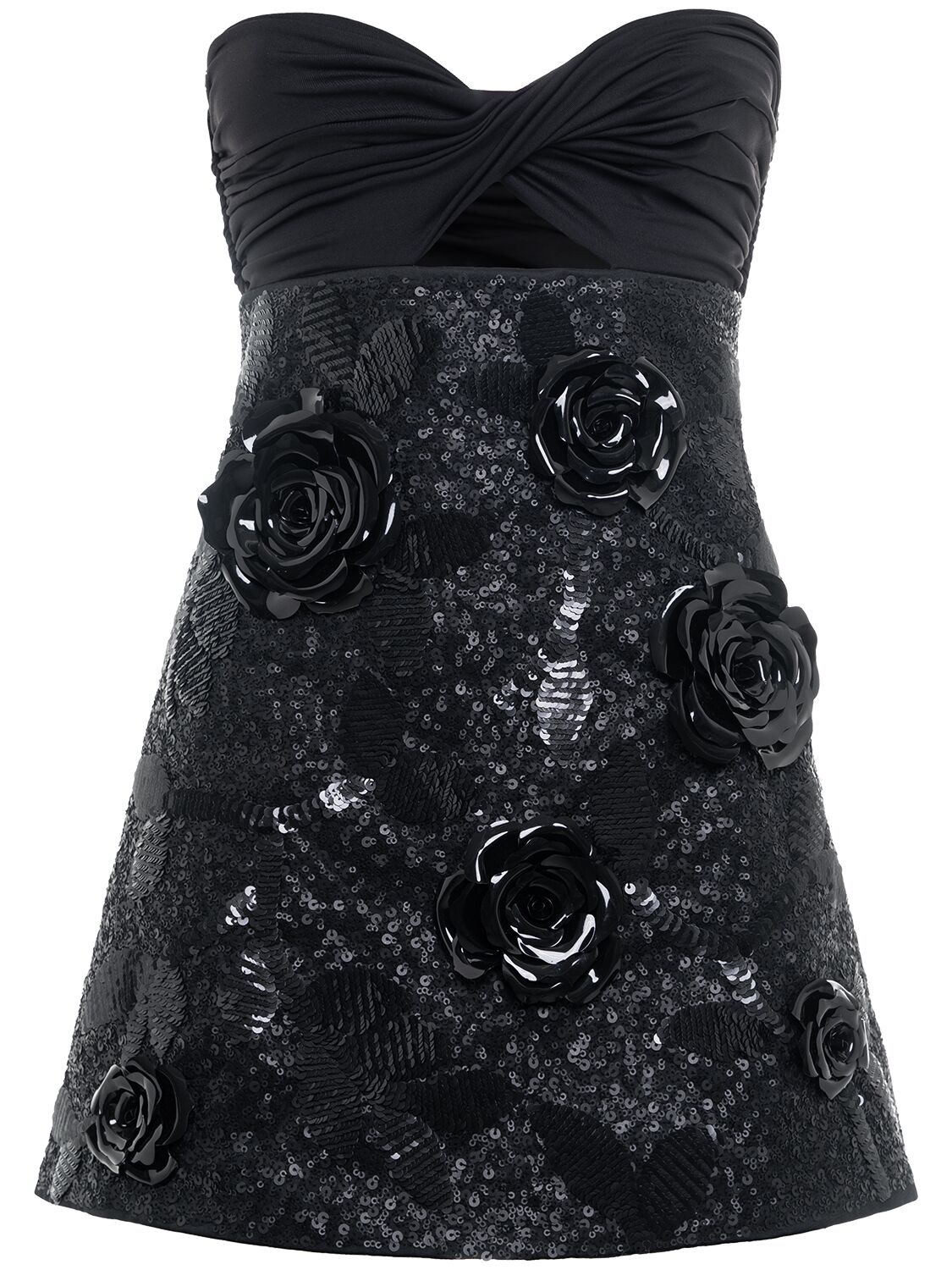 Des Phemmes Sequined Mini Dress W/ Roses In Black