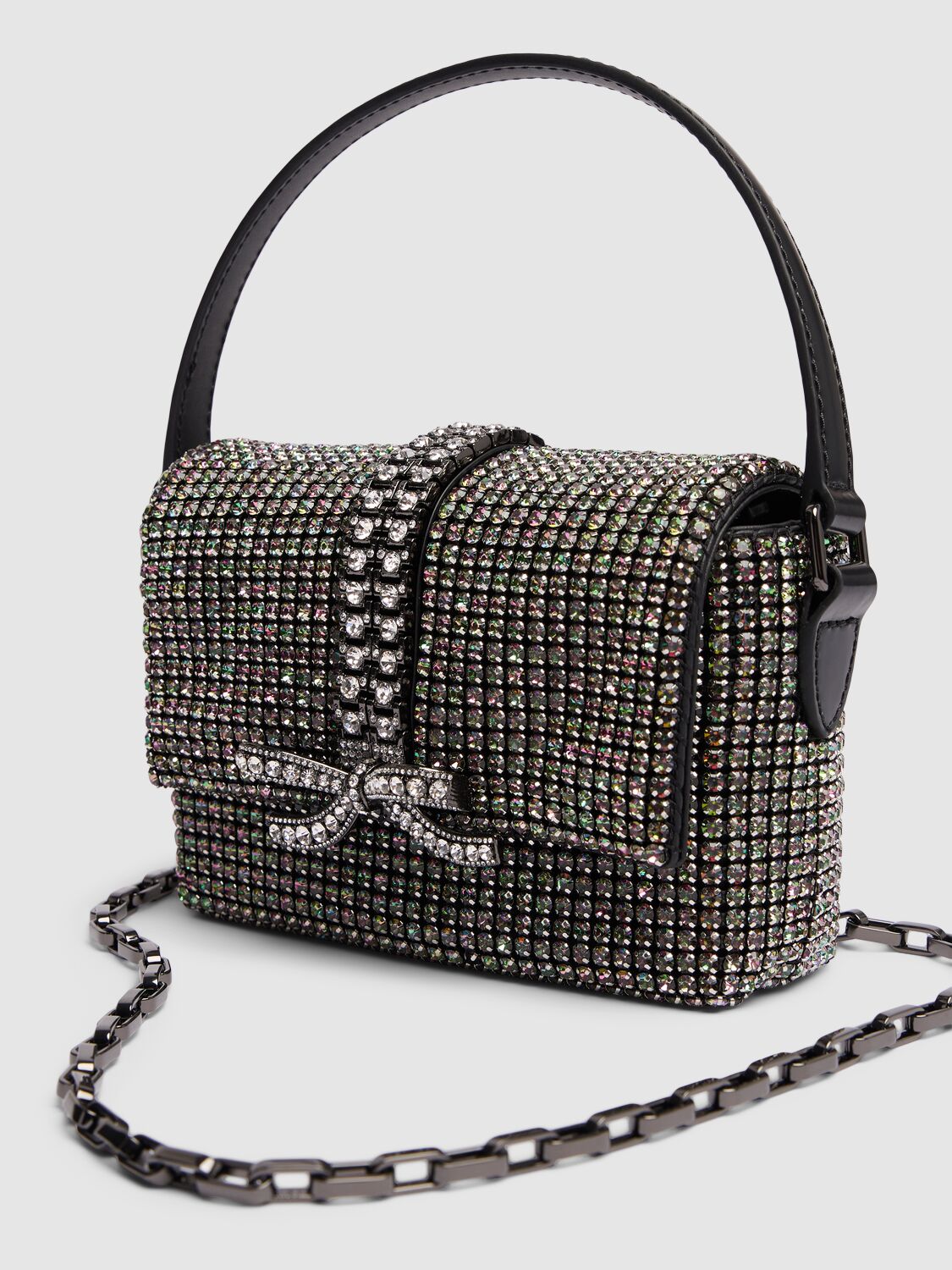 Shop Self-portrait Micro Chainmail Crystal Top Handle Bag In Silver