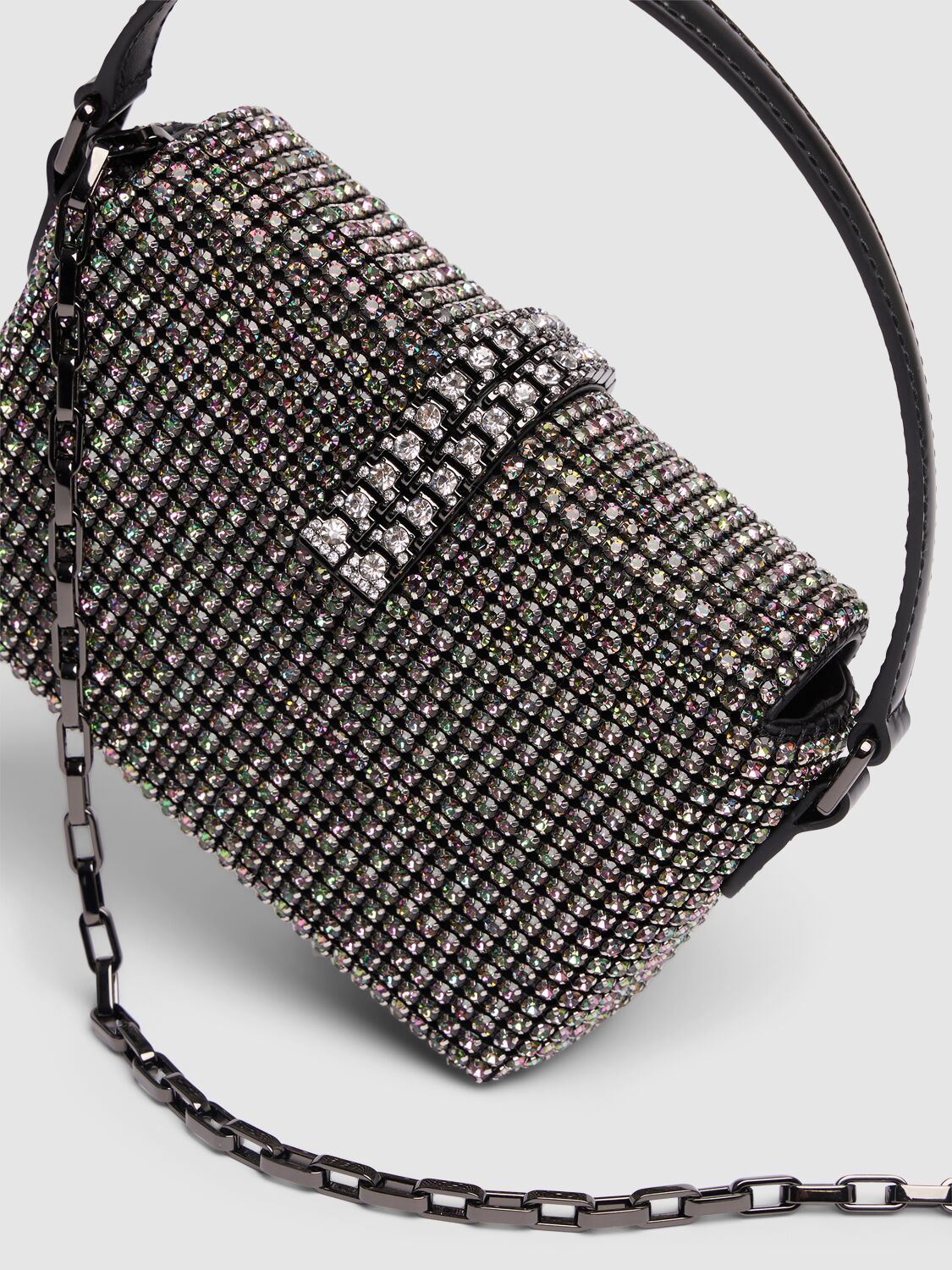 Shop Self-portrait Micro Chainmail Crystal Top Handle Bag In Silver