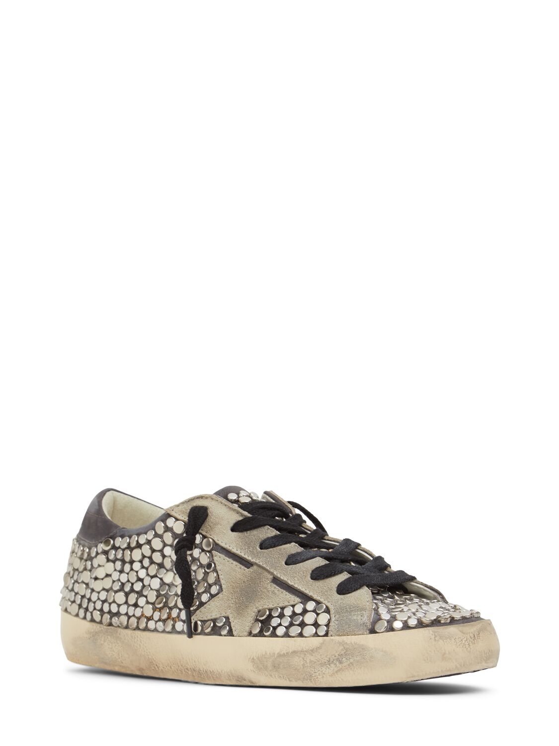 Shop Golden Goose 20mm Super-star Studs Leather Sneakers In Black/silver