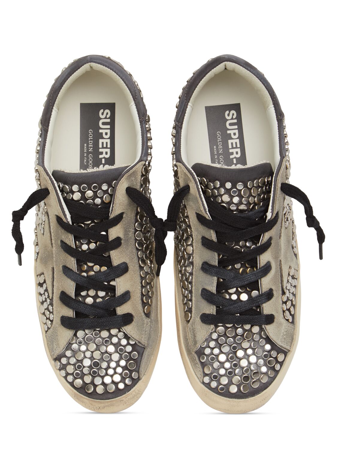 Shop Golden Goose 20mm Super-star Studs Leather Sneakers In Black/silver