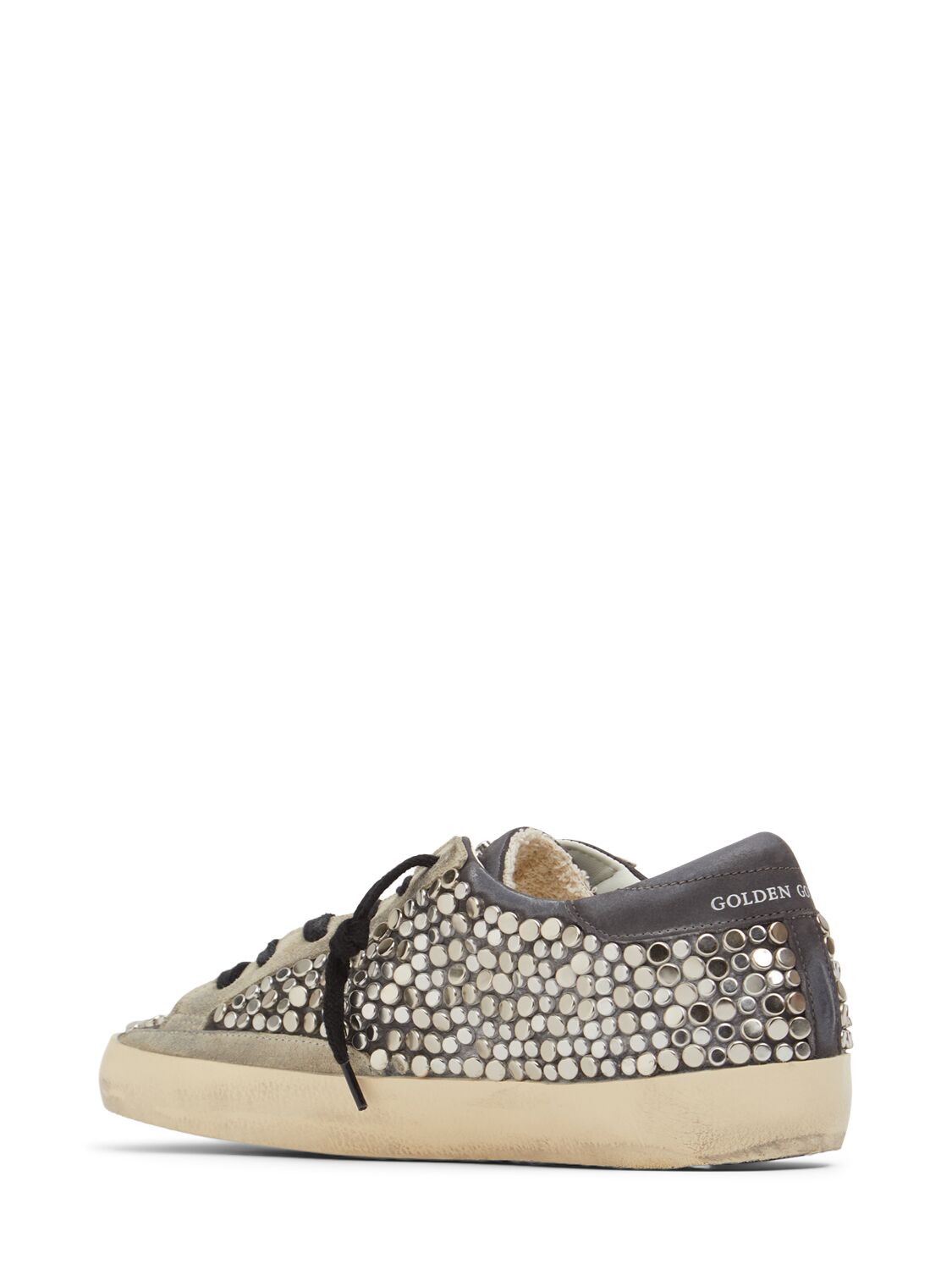 Shop Golden Goose 20mm Super-star Studs Leather Sneakers In Black/silver